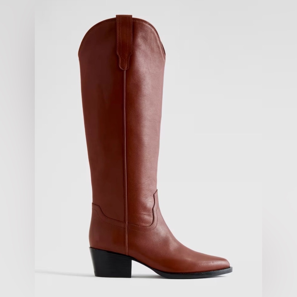 Quince Italian Leather Tall Western Boots in Saddle Brown Size 9 LIKE NEW - Picture 15 of 15